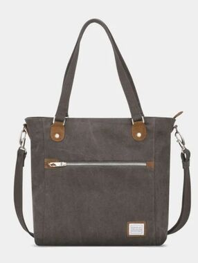 NWT Travelon Anti-Theft Heritage Canvas Tote in Charcoal with Tan Suede Accents